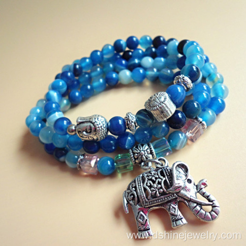 Natural Agate Beads Bracelet Retro Elephant Pendant Bracelet
